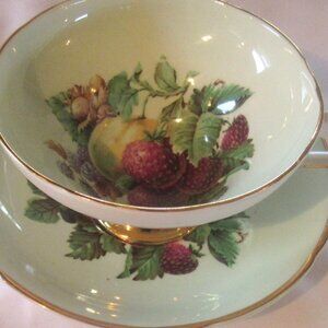 Regency Tea Cup and Saucer, Hand Painted Fabulous Fruit, Gold Gilt Trims,  I242